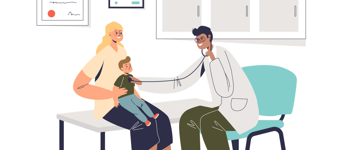 animated kid getting check up